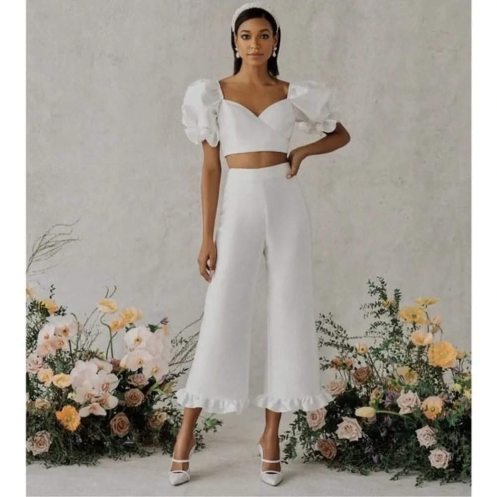 Alexandra Grecco Imogen Ruffle Satin Crop Top and Pant
